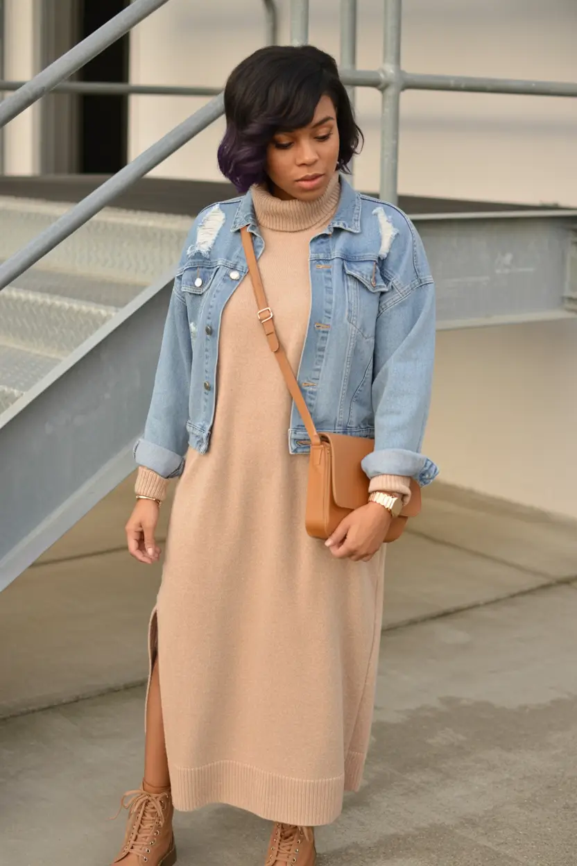 fall transition outfits Knit Neutrals Meet Denim Cool