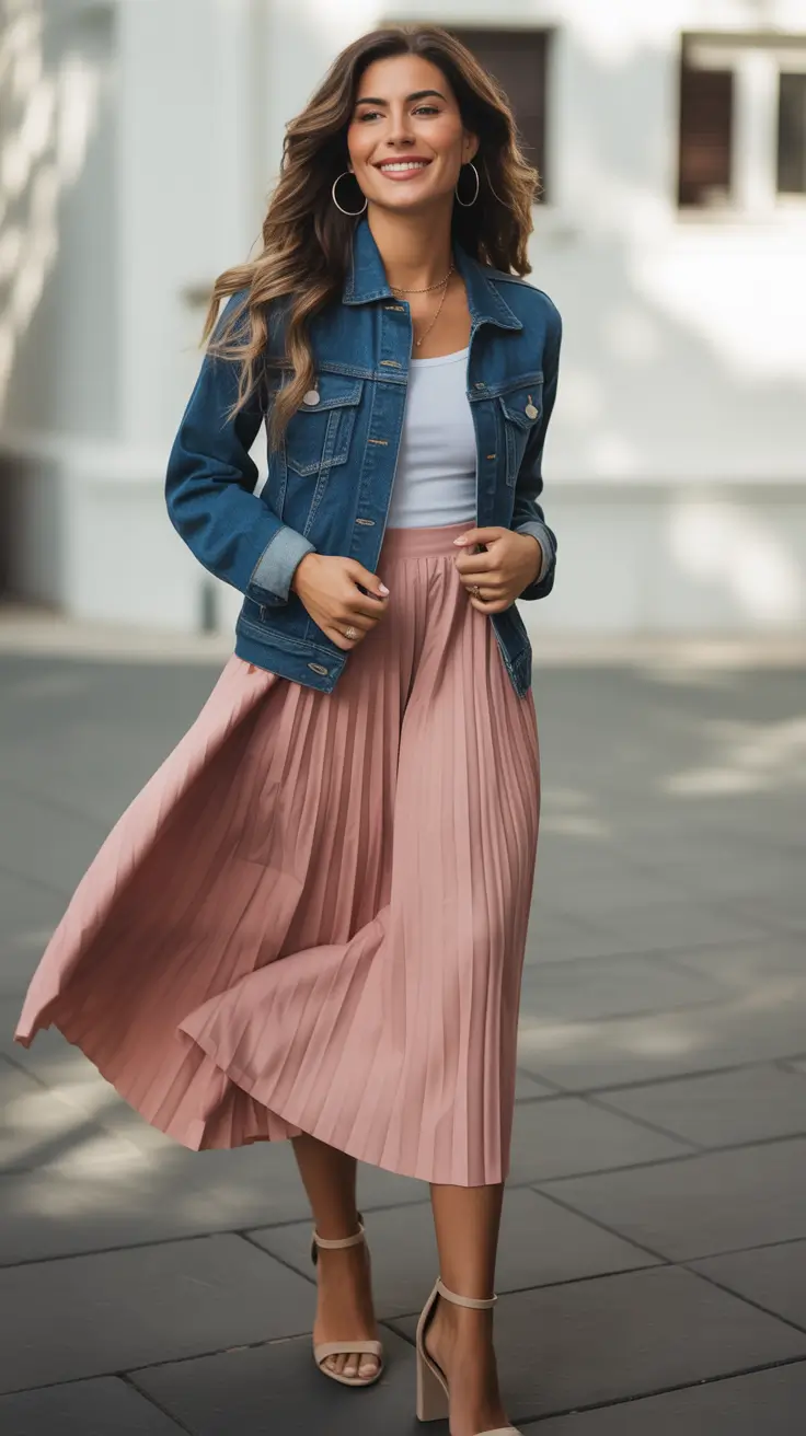 fall transition outfits Pleated Romance Meets Denim Ease