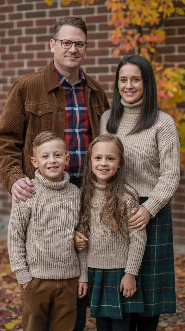 fall family photo outfits Turtleneck Textures and Classic Tartans
