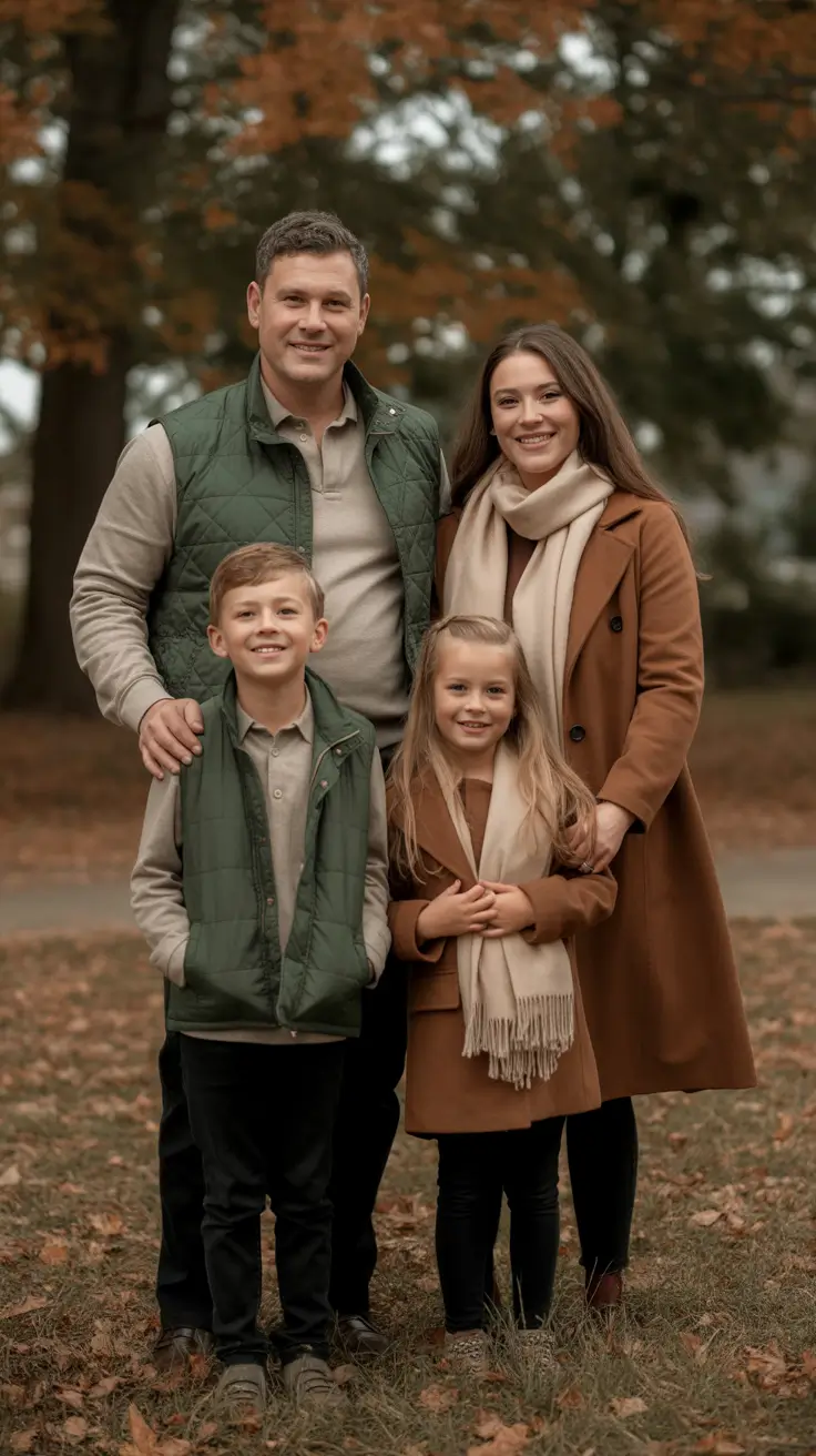 fall family photo outfits Earthy Greens and Quilted Warmth