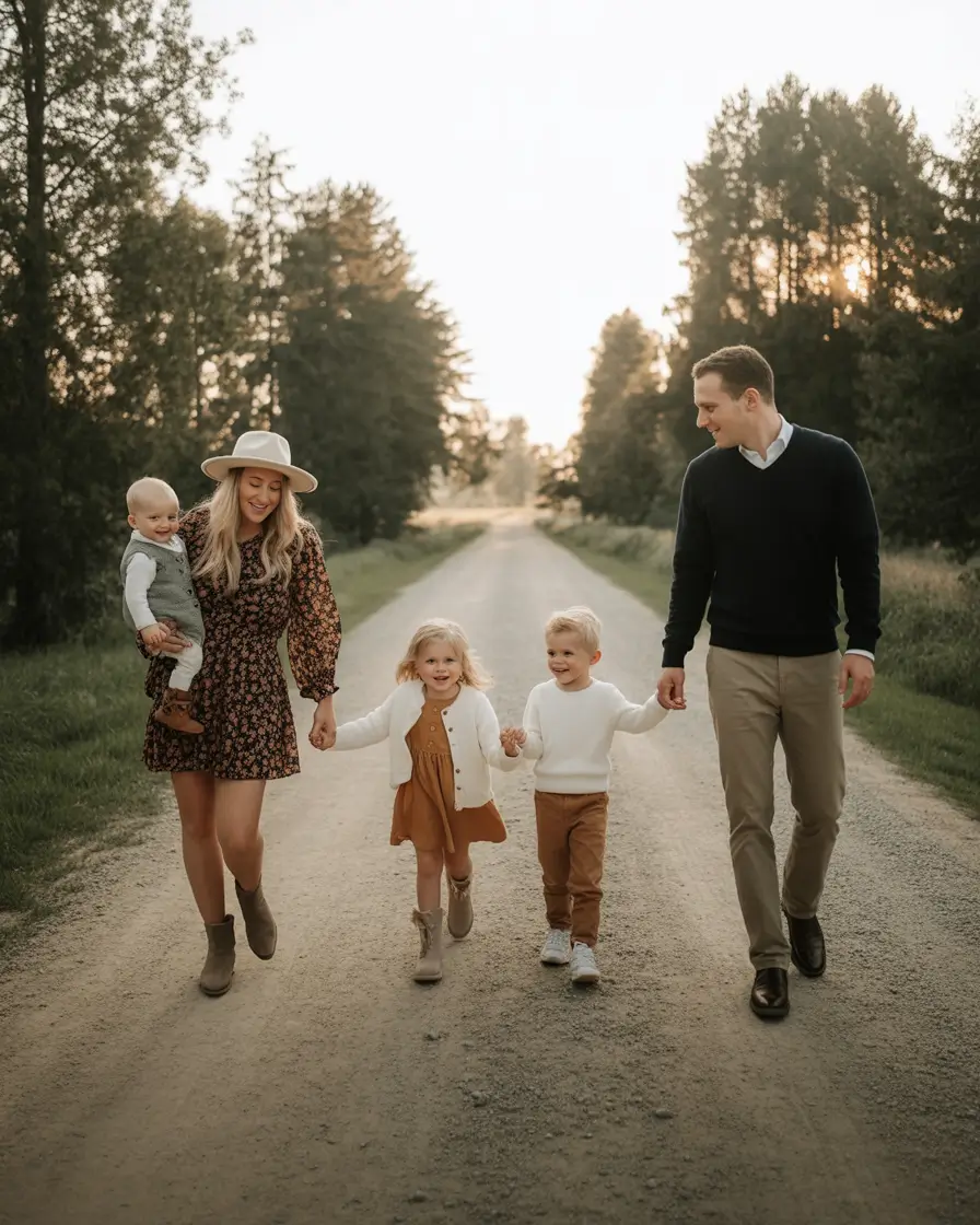 fall family photo outfits Warm Roadside Romance