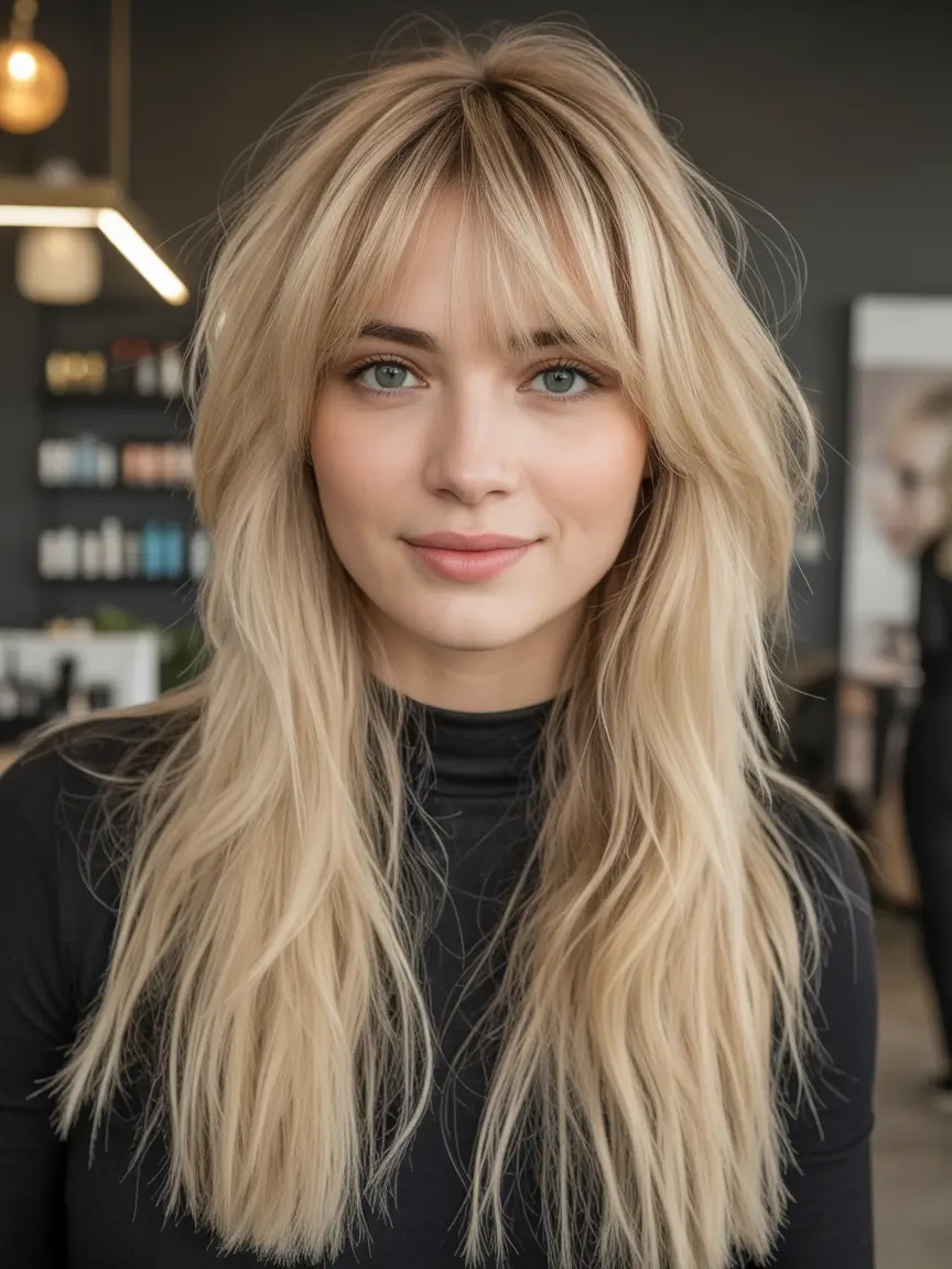 August haircut Long Layers with Feathered Fringe