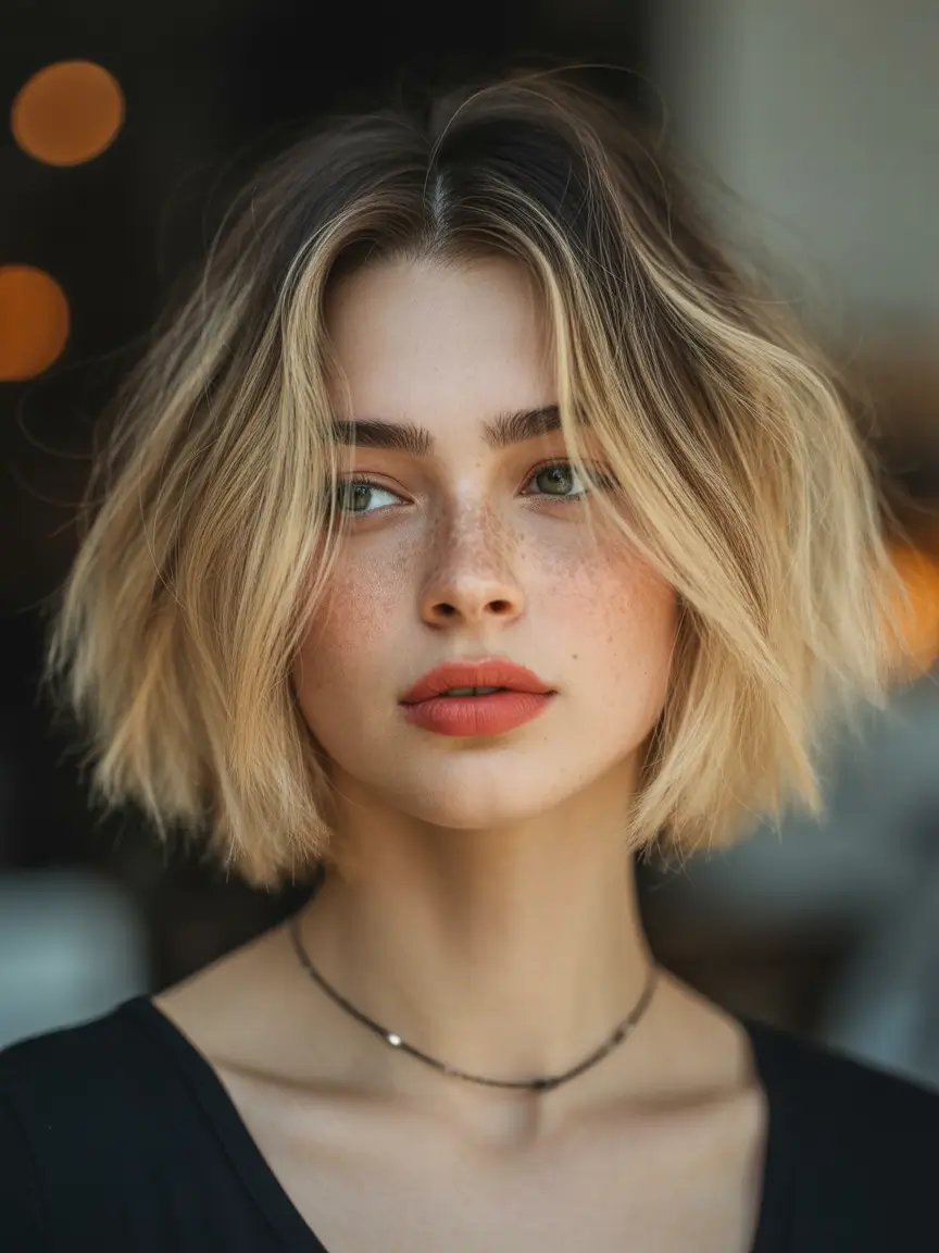 August haircut Blunt Blonde Bob with Center Part