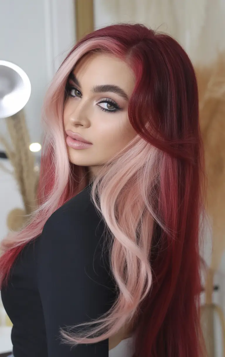 Fall hair color Cranberry & Cream Waves