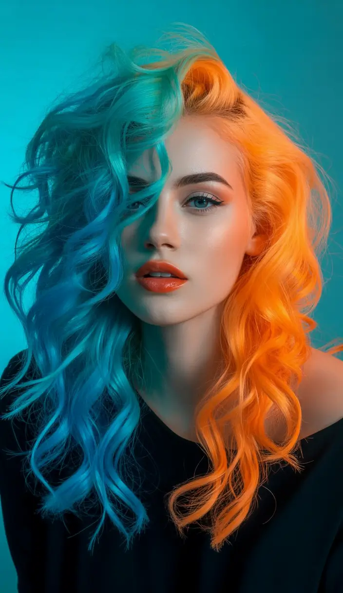 Fall hair color Blue-Orange Power Clash