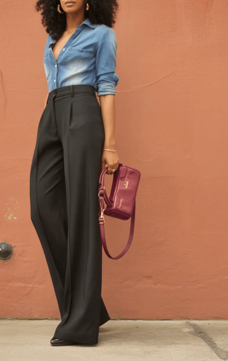 early fall outfits Workwear Redefined: Chambray Meets Tailoring