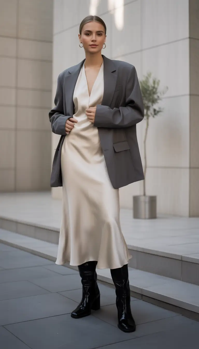 early fall outfits Graceful Minimalism with a Silky Twist