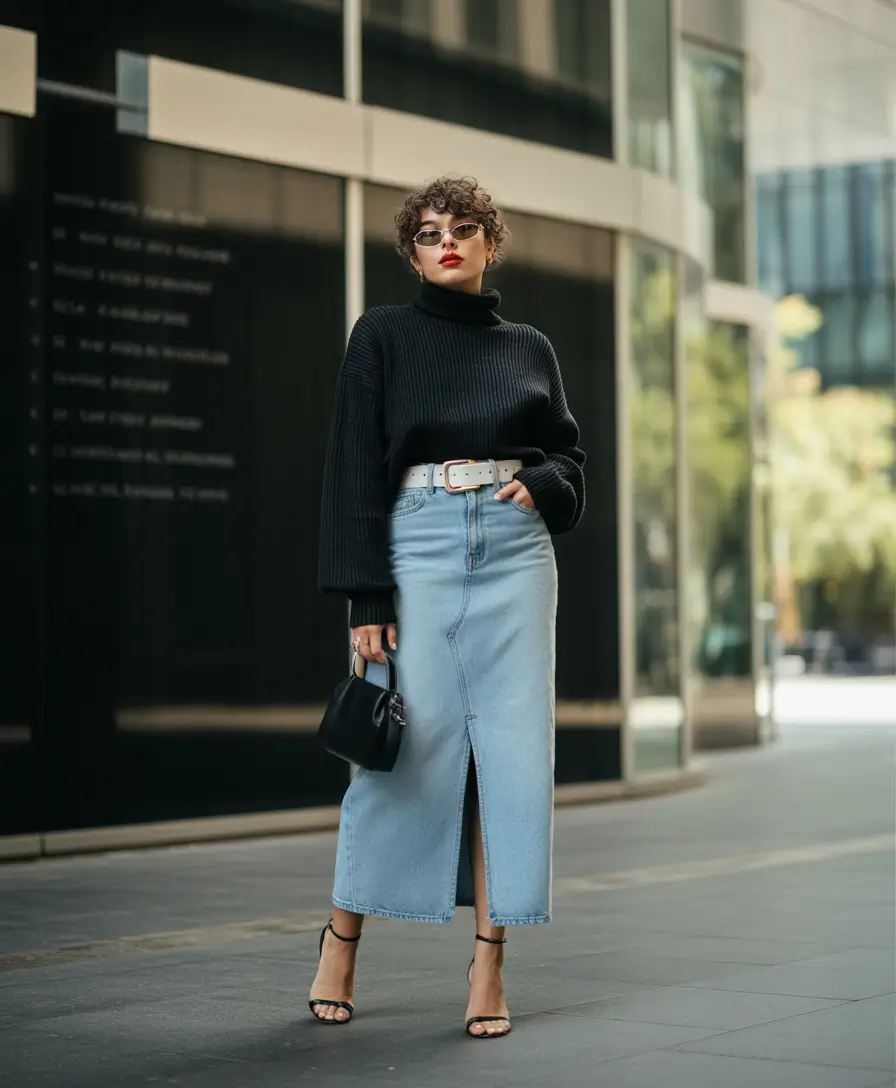 fall-skirt-outfits-Structured-Softness:-Denim-and-Volume-Meet-in-the-City