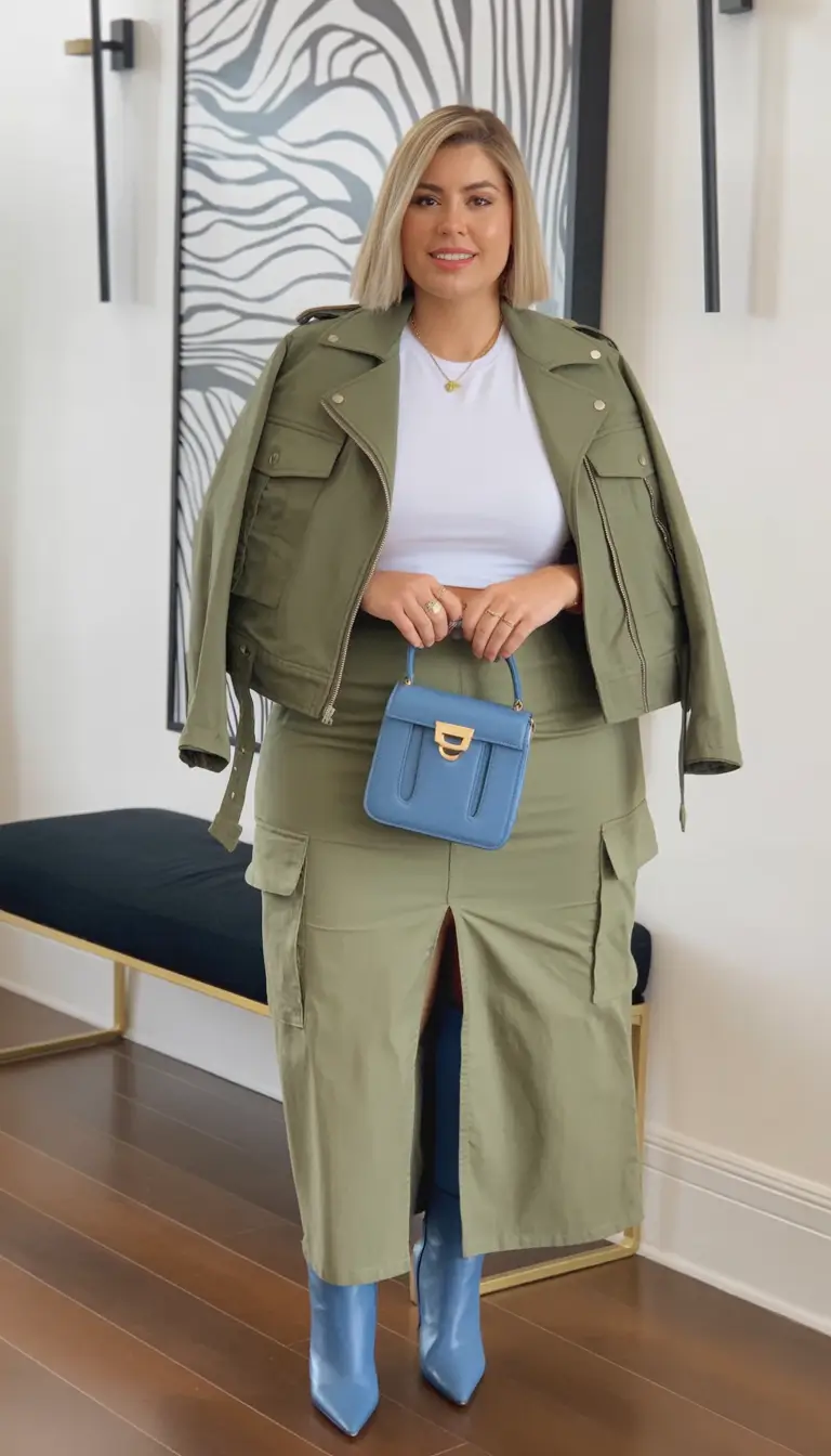 fall-skirt-outfits-Utility-Meets-Glam-in-Unexpected-Color-Play