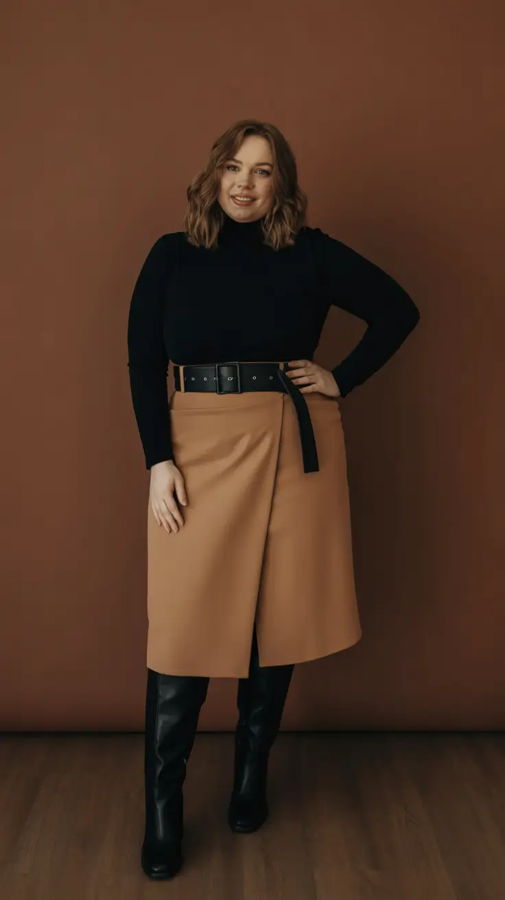 fall-skirt-outfits-Camel-Wrap-Elegance-for-All-Body-Types