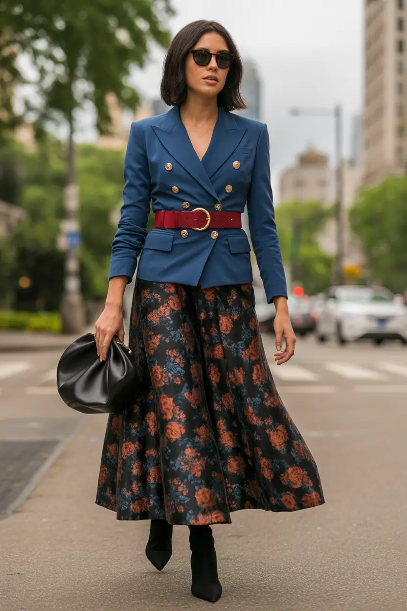 fall-skirt-outfits-Polished-Prints-and-Bold-Waistlines