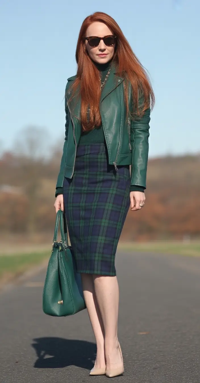 fall-skirt-outfits-Plaid-Power-and-Emerald-Cool