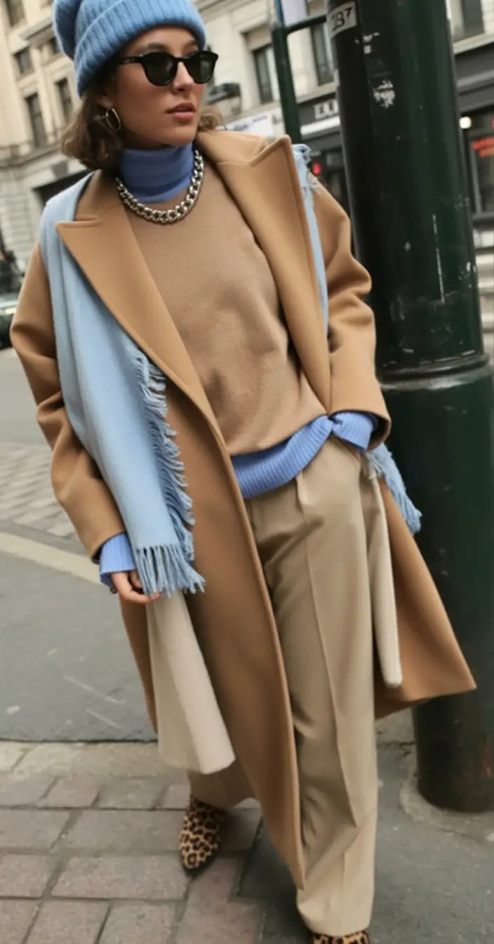 layering for fall outfits Layered Camel & Blue: The Fall Cool-Girl Formula