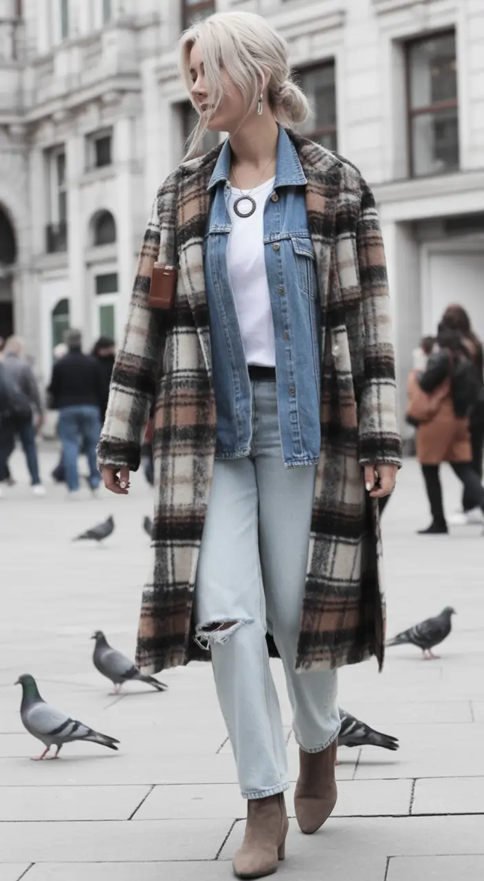 layering for fall outfits Plaid Revival with a Denim Soul