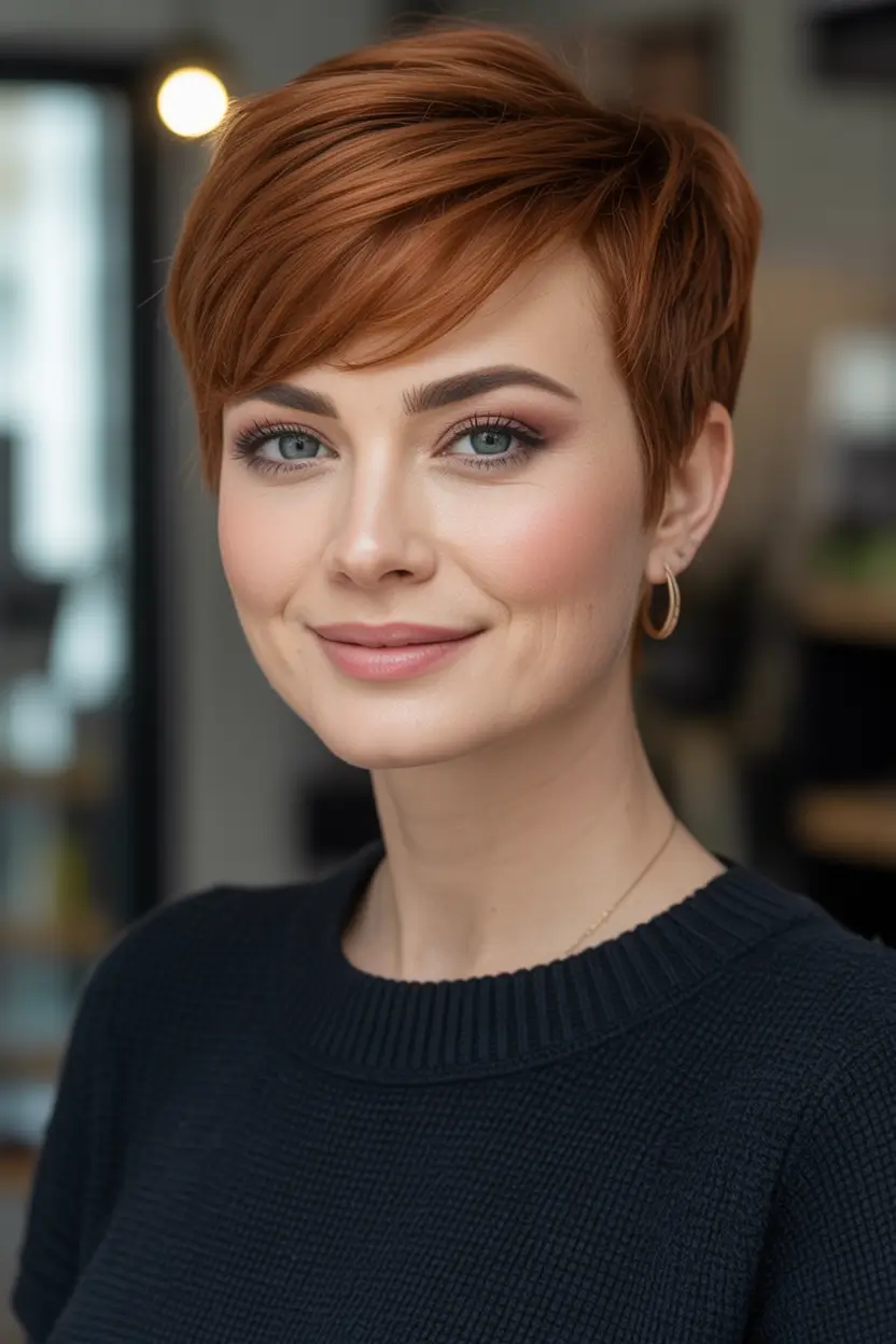Fall pixie haircut Classic Auburn Swoop Pixie