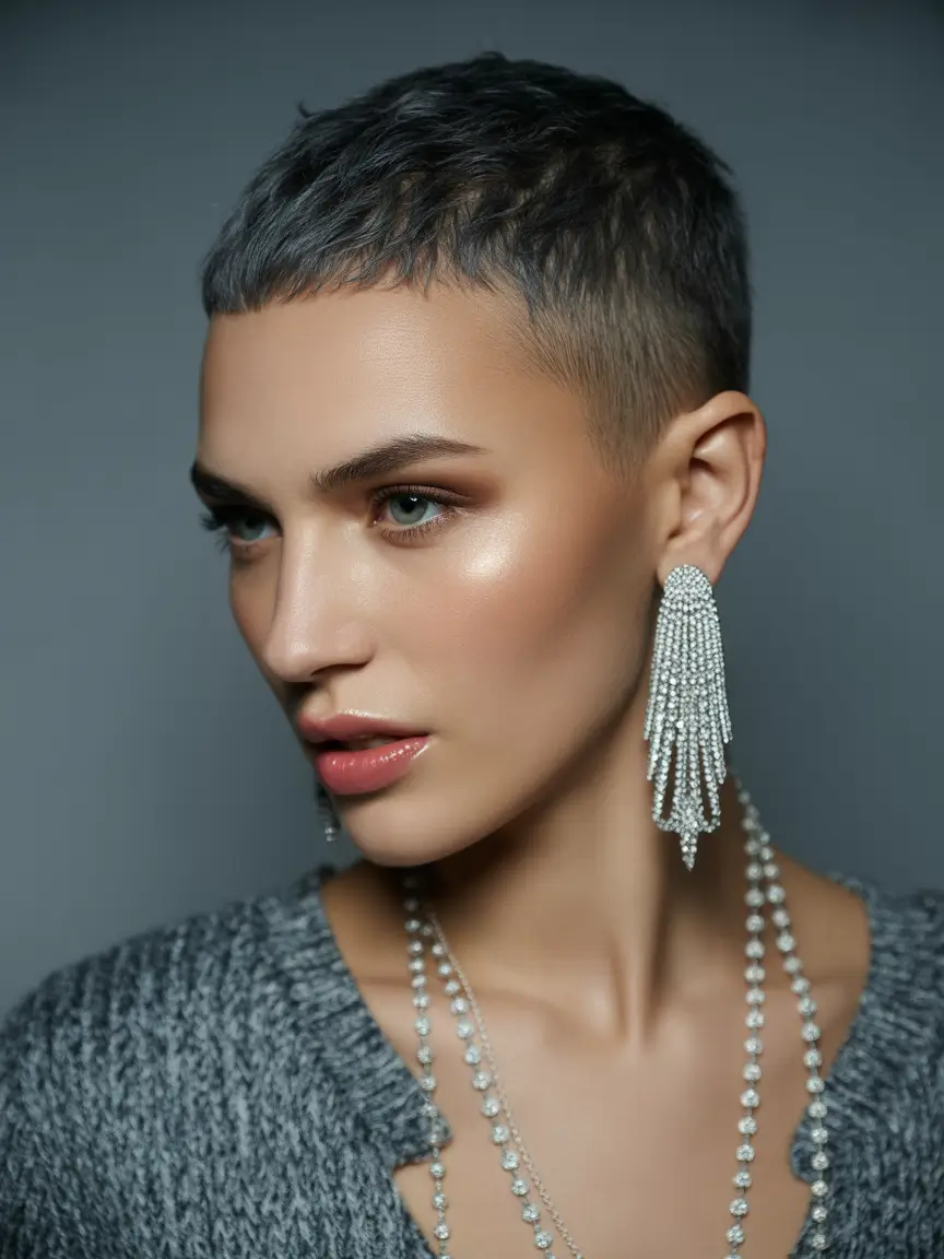 Fall pixie haircut Storm Grey Buzz Glam