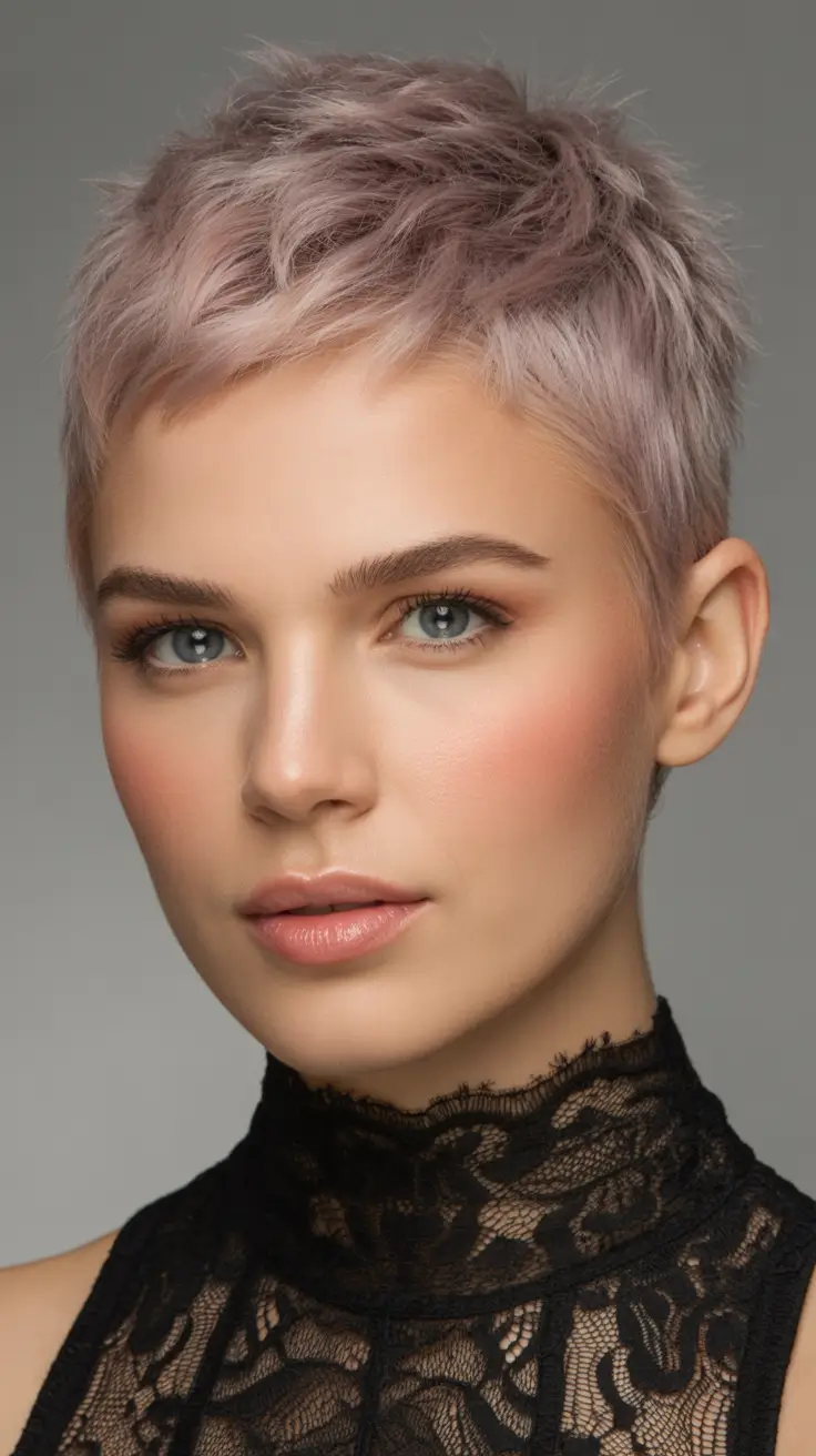 Fall pixie haircut Lavender Smoke Micro Pixie