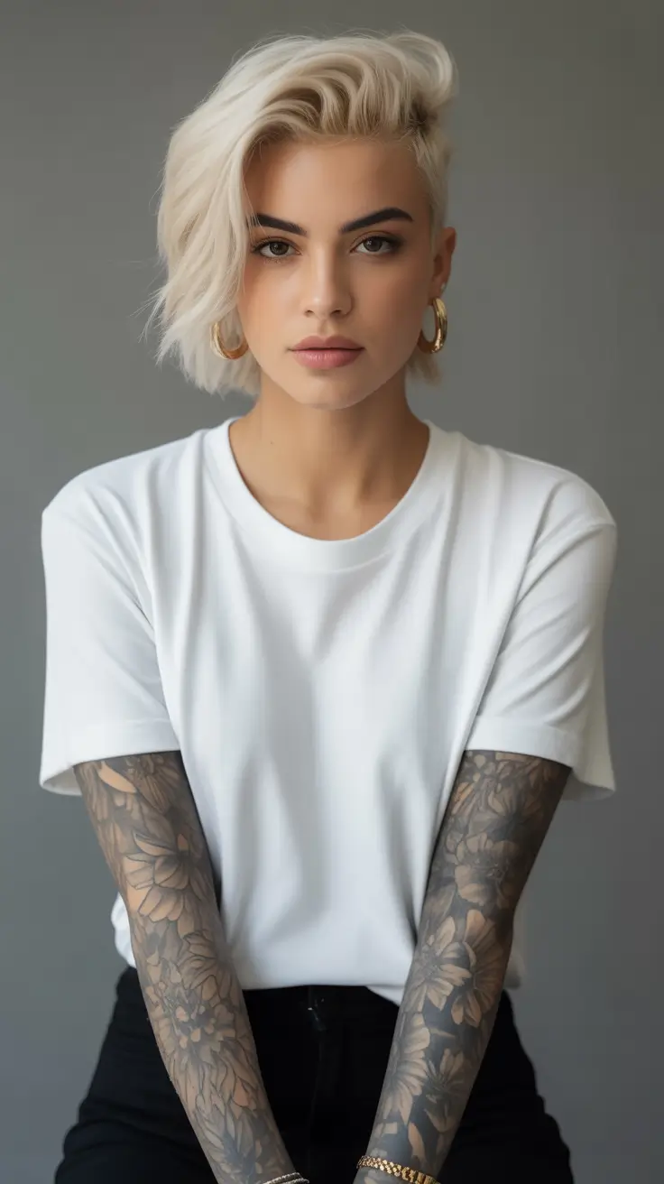 Fall pixie haircut Icy Blonde Side-Swept Drama