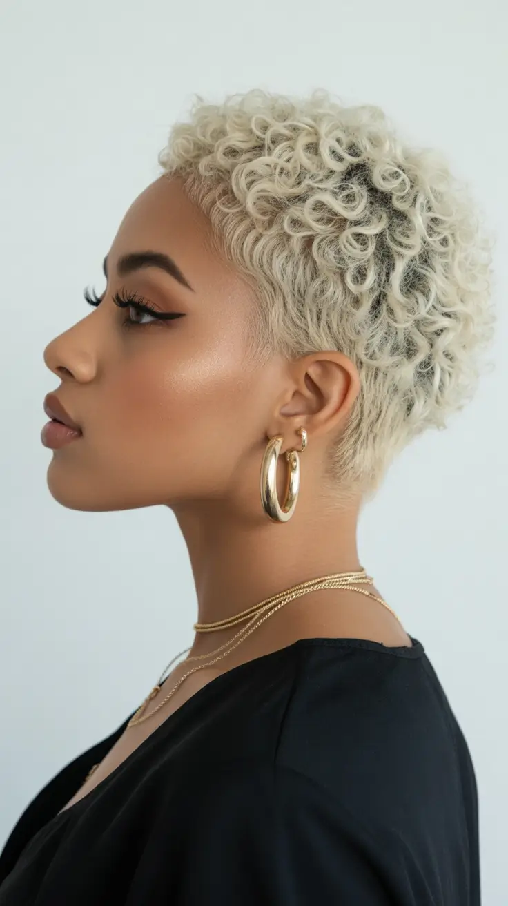 Fall pixie haircut Golden Halo Taper for 4C Curls