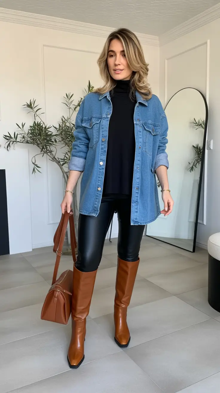 2025 women trends Denim Shirt Meets Power Boots