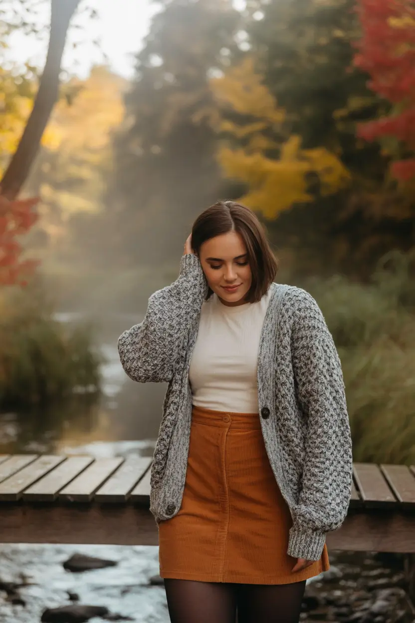 plus size fall fashion Cozy Meets Cottagecore in the Woods