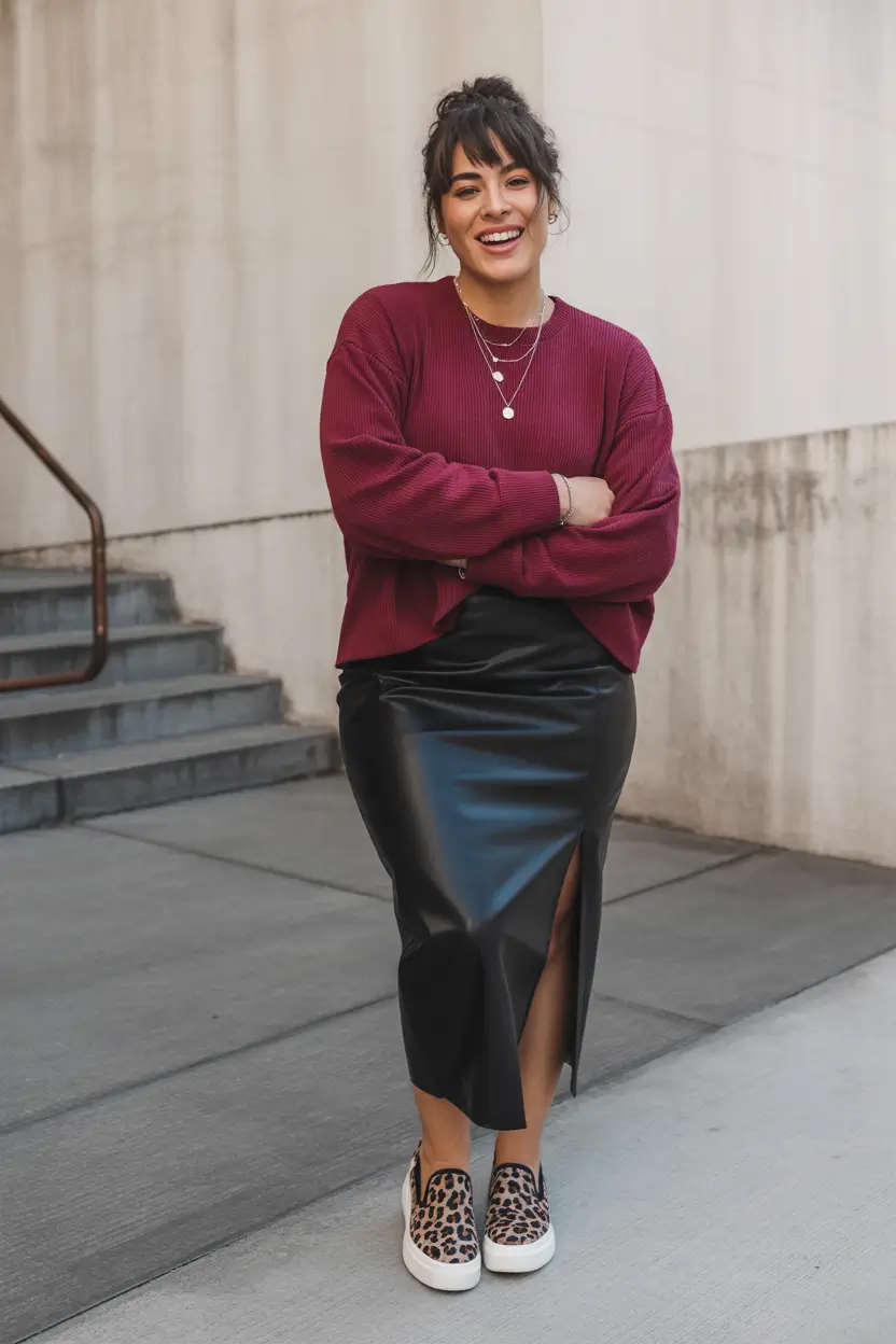 plus size fall fashion Gloss and Grunge: The Unexpected Combo