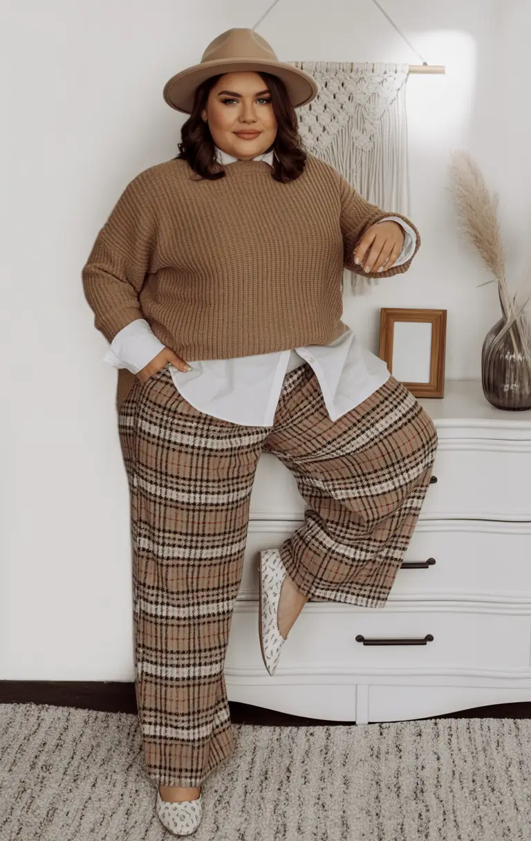 plus size fall fashion Heritage Plaid with a Soft Knit Twist