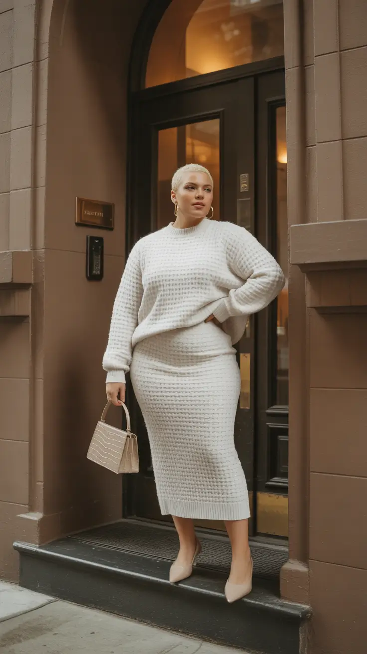 plus size fall fashion Ivory Knit Luxe on the Sidewalk