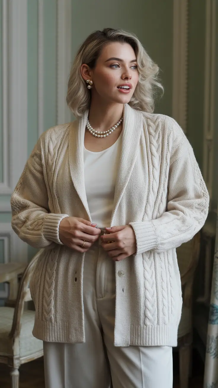 plus size fall fashion Cable Knit Glamour with Pearl Elegance