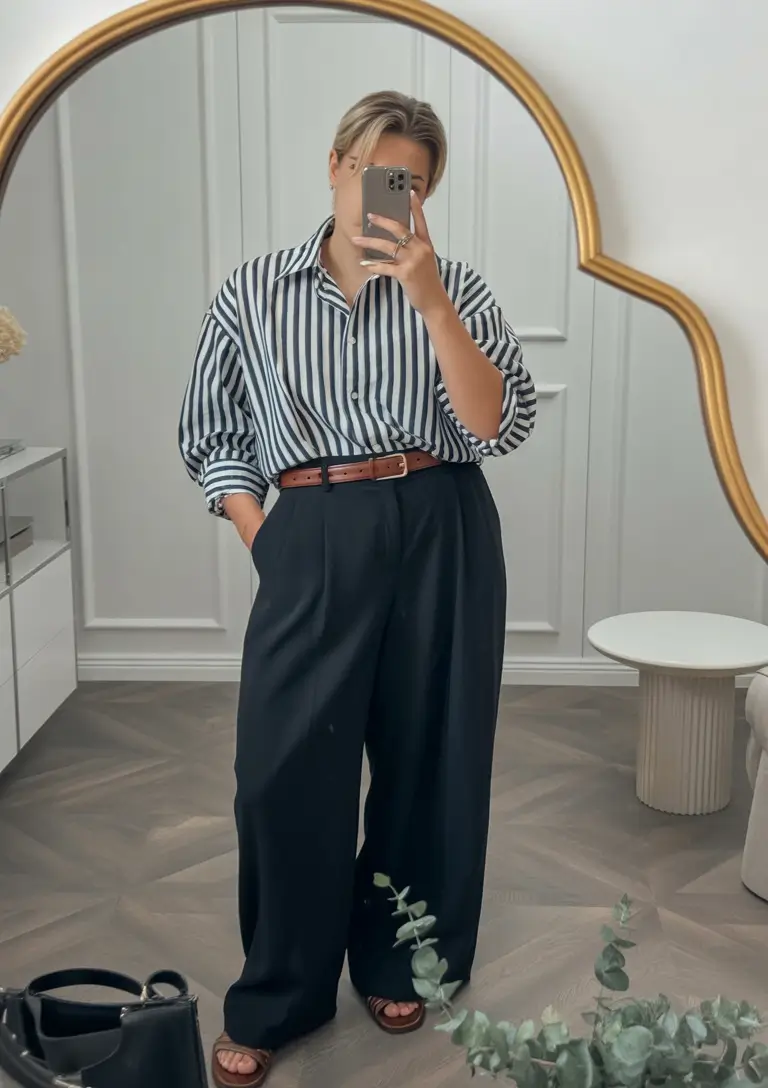 plus size fall fashion Structured Stripes with a Masculine Twist