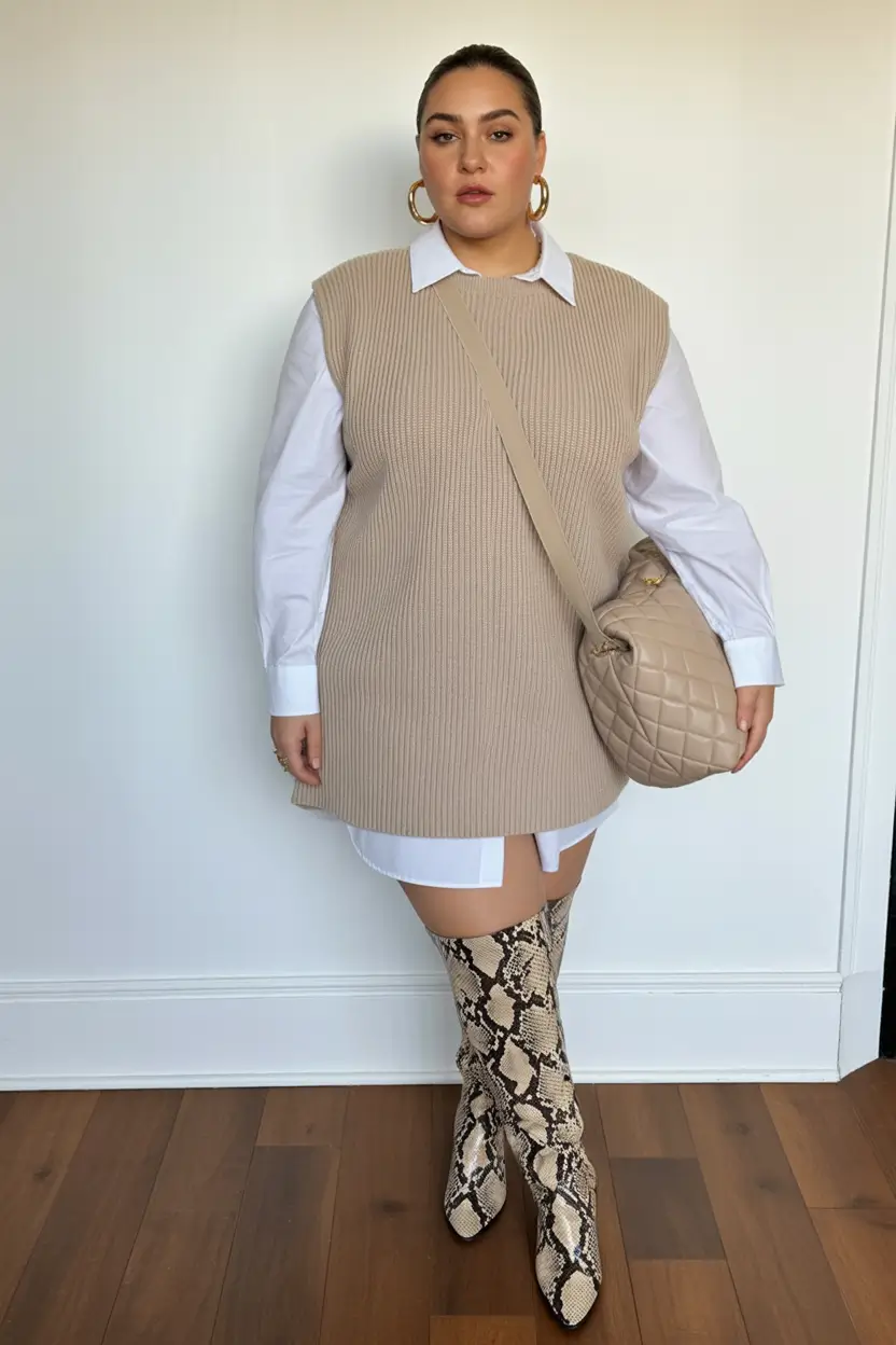plus size fall fashion Knit Vest Meets Snakeskin Sass