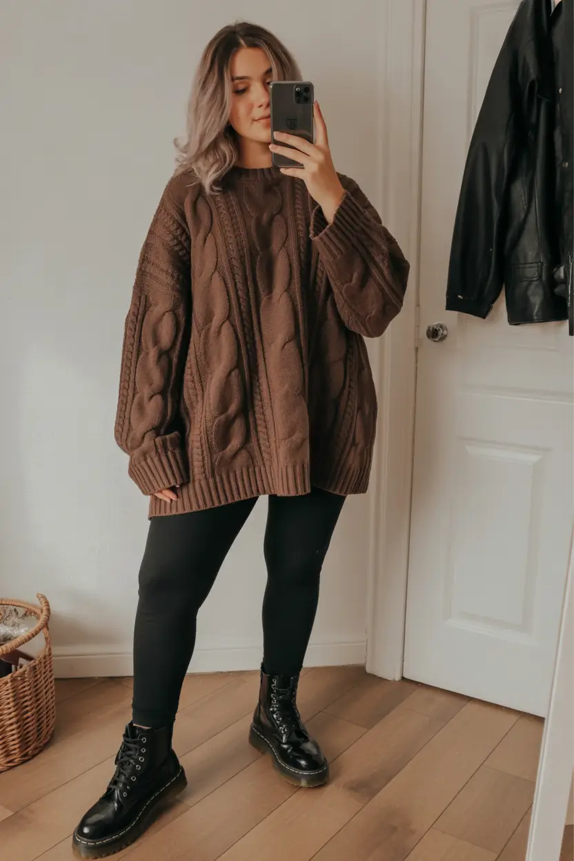 plus size fall fashion Oversized Comfort with Combat Boots