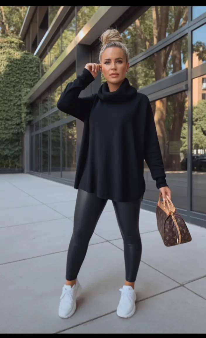 plus size fall fashion Monochrome Chic with a Luxe Touch