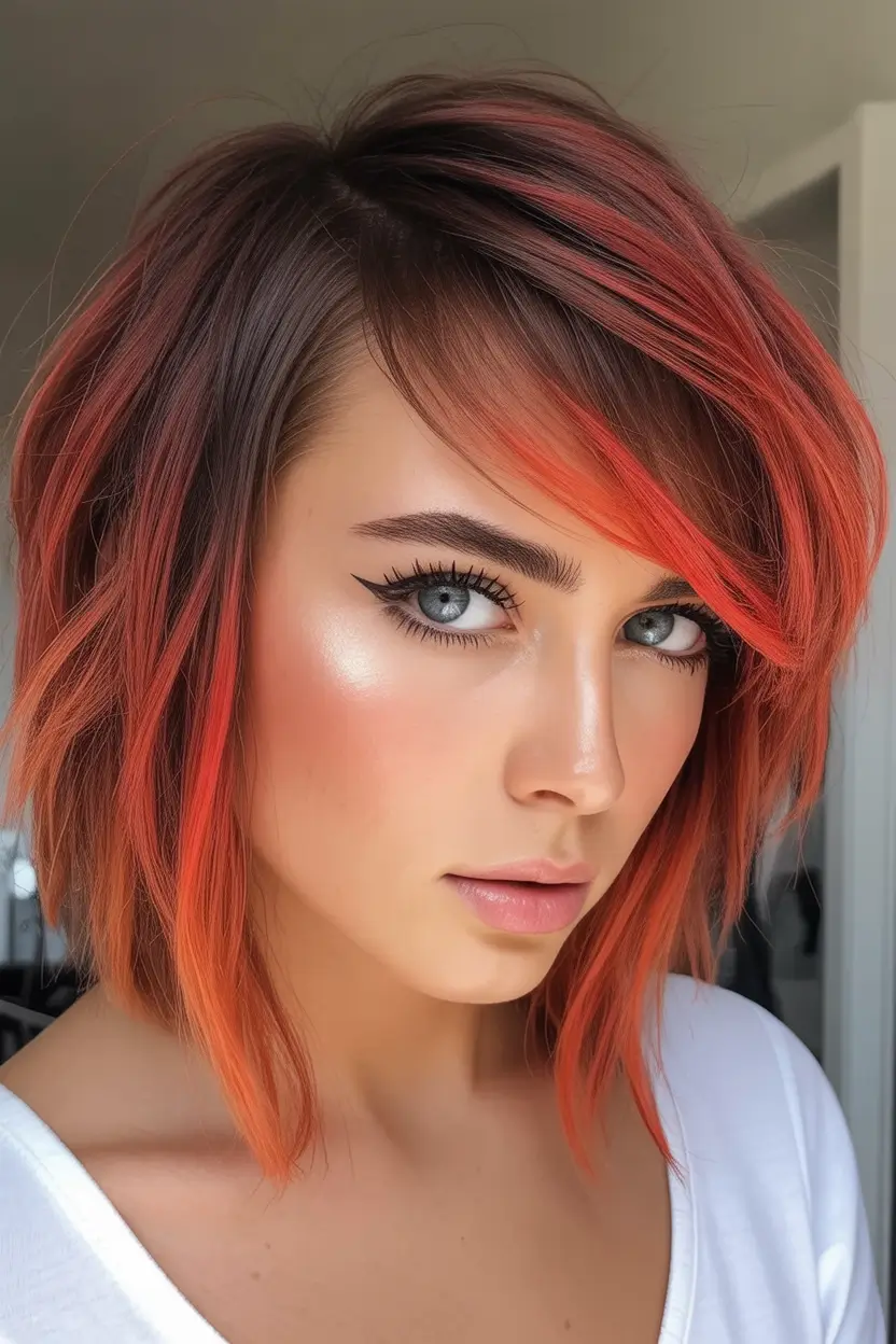 Fall red hair color Sunset Layers with Auburn Shadowing