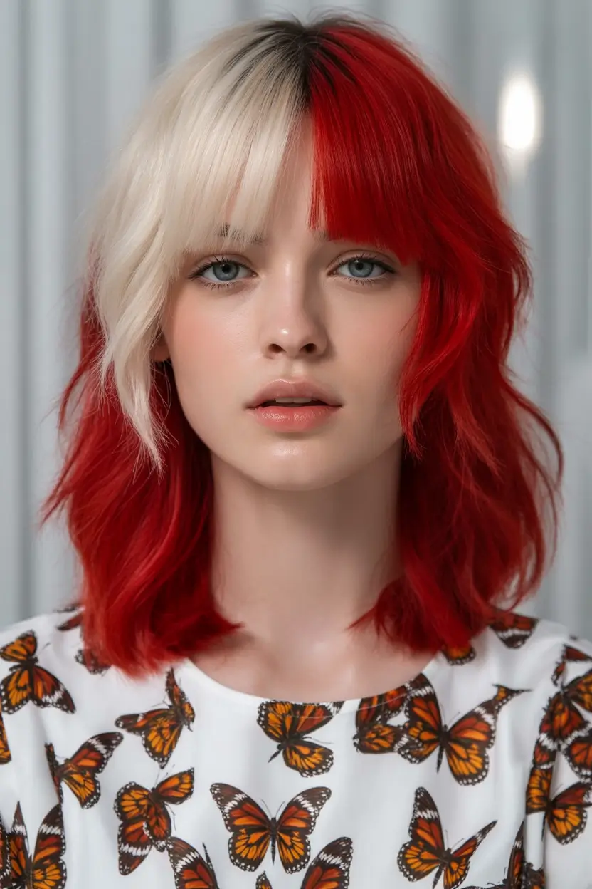 Fall red hair color Split Color Drama: Candy Red and Blonde