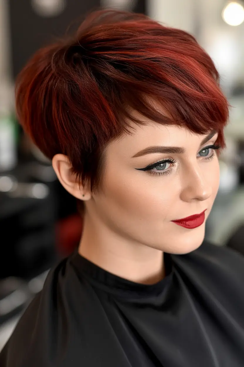Fall red hair color Mahogany Pixie with Red-Violet Shine