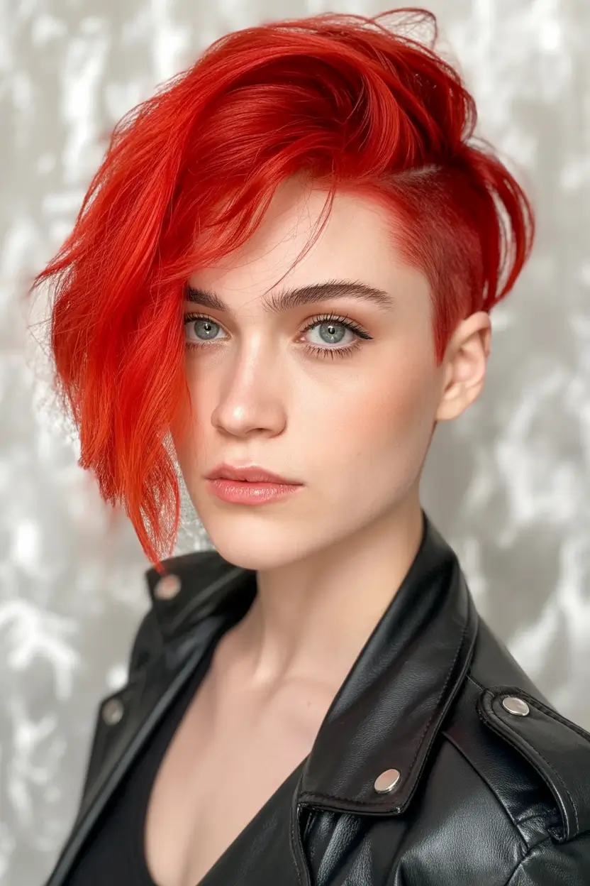 Fall red hair color Fire Red Undercut with Swept Volume