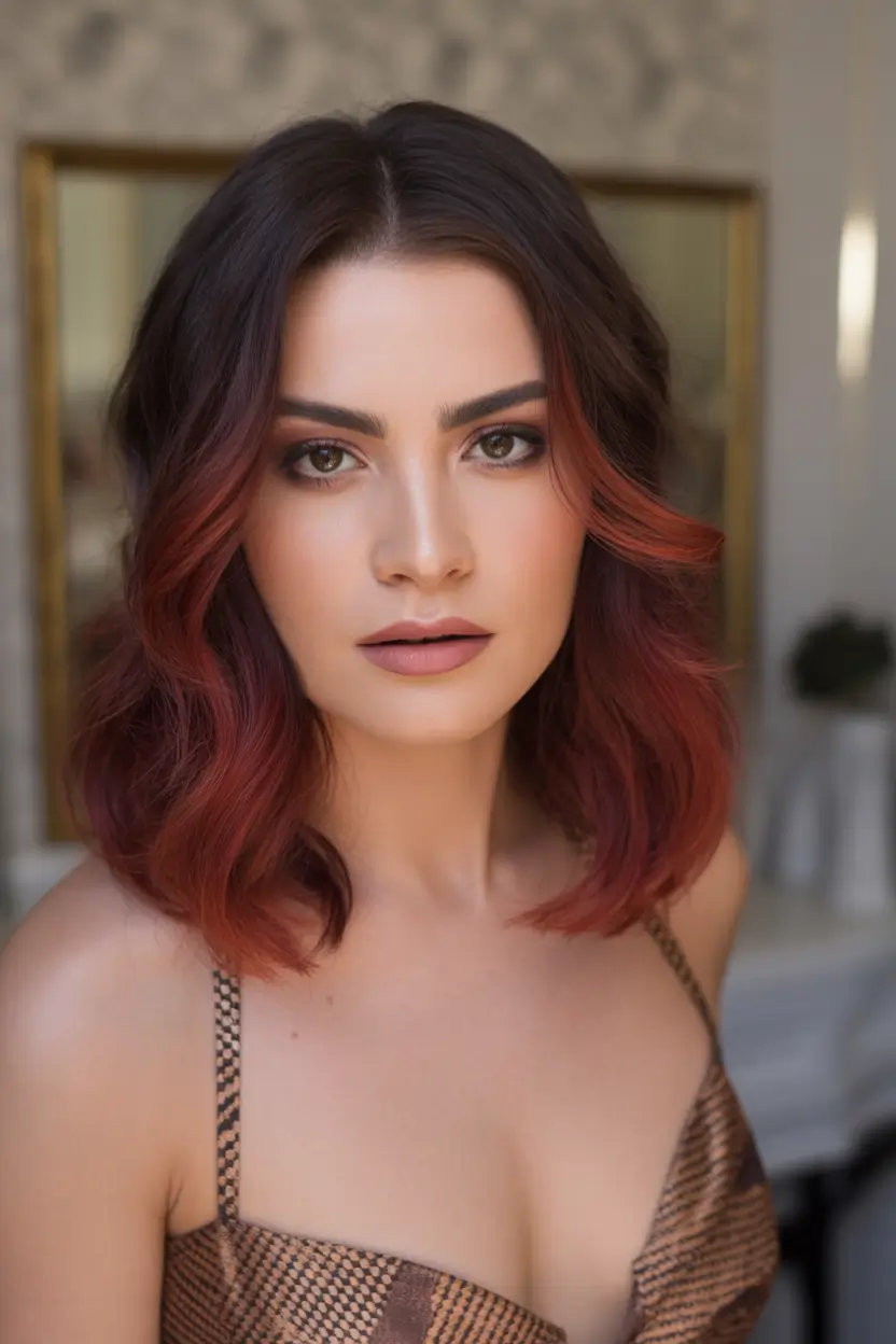Fall red hair color Chocolate-Rose Soft Balayage