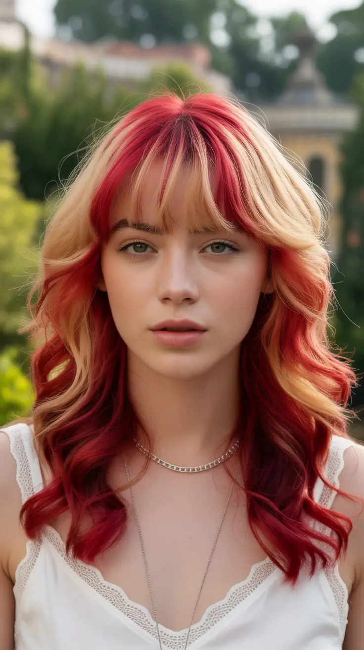 Fall red hair color Peachy-Blonde Dip Dye with Layers and Bangs