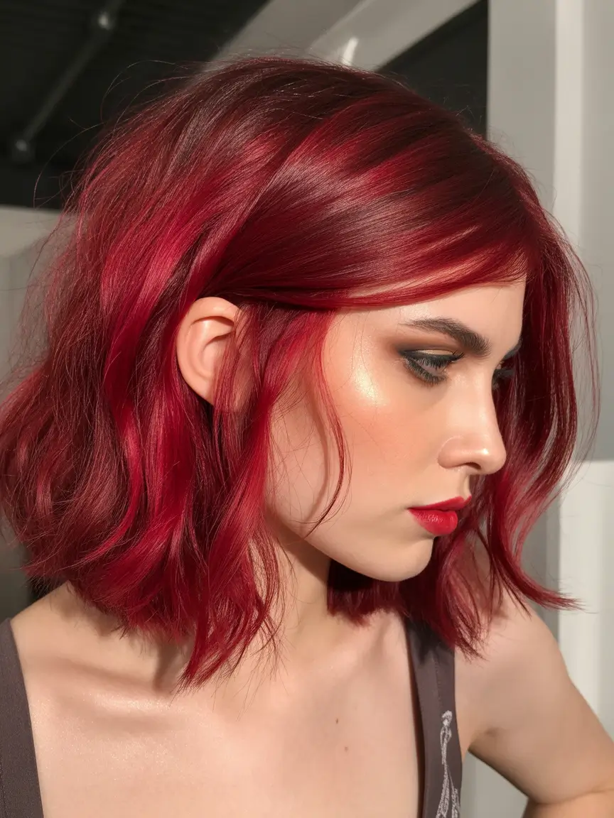 Fall red hair color Velvet Raspberry Tousled Bob