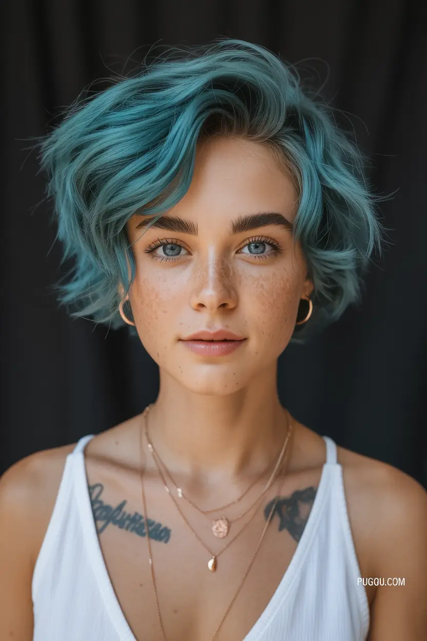 Fall short haircut Ocean Blue Tousled Bob with Airy Layers