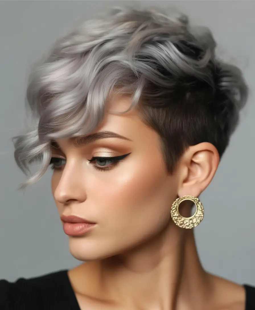 Fall short haircut Silver Smoke Crop with Sculpted S-Wave