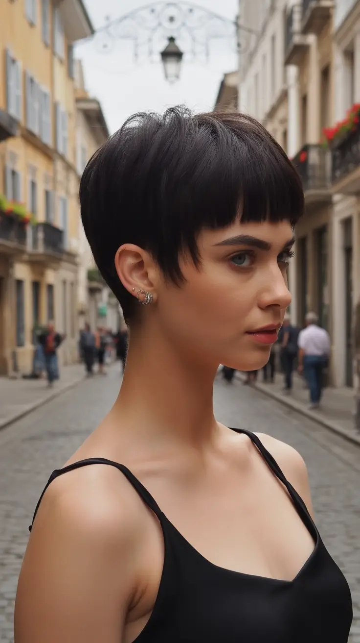 Fall short haircut French Micro Fringe with Bold Contour Cut