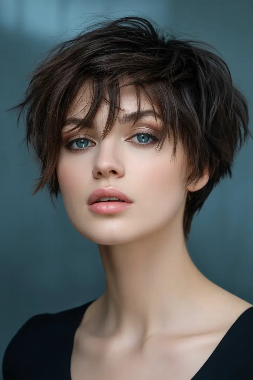 Fall short haircut Layered Volume Pixie with Smoky Depth