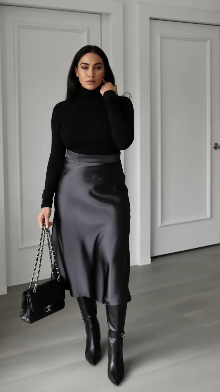 fall work outfits for women Satin and Knit: Soft Power for Fall