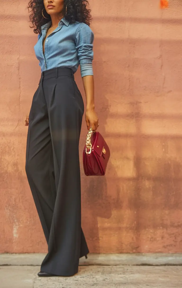 business casual Chambray & Tailored Wide-Legs: Effortlessly Chic