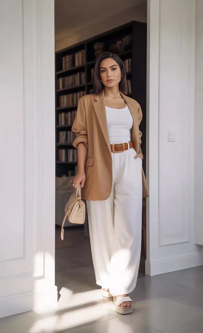 casual business Minimalist Neutrals with a Soft Power Belt