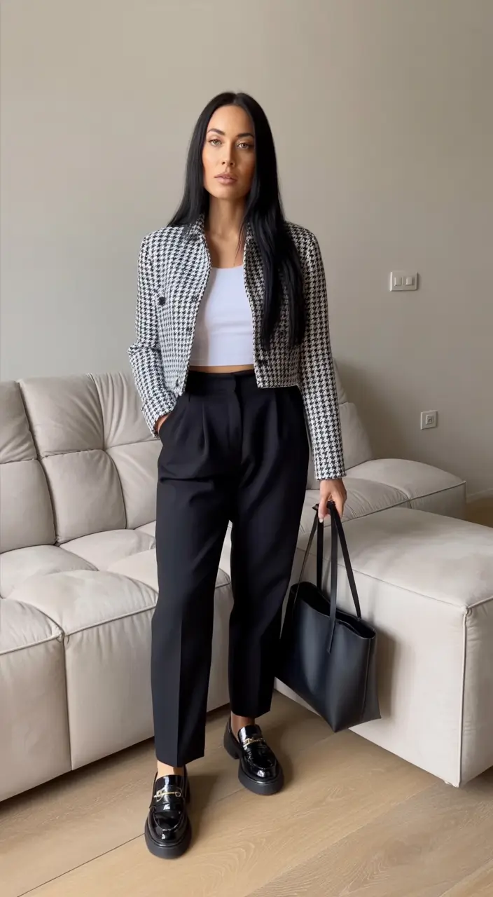 business casual Houndstooth and High-Waists: Downtown Classic