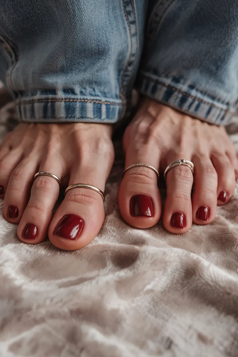 August toe nails Classic Burgundy for a Moody Summer Moment
