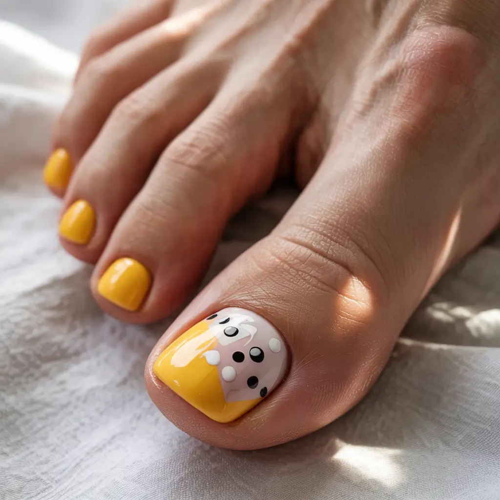 August toe nails Playful Yellow Drip with Dot Detailing